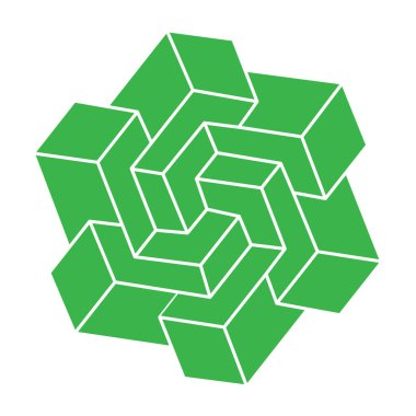 İmkansız şekiller. Logo. Kutsal geometri figürü. Optik yanılsama. Soyut sonsuz geometrik nesneler. İmkansız sonsuz özet. Optik sanat. Beyaz arkaplanda imkansız geometri şekli.