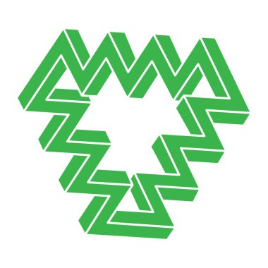Optik illüzyon logosu. İmkansız şekiller. Kutsal geometri figürü. Soyut sonsuz geometrik nesne. İmkansız sonsuz ana hatları. Optik sanat. Beyaz arkaplanda imkansız geometri şekli.