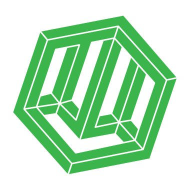 İmkansız şekiller. Optik yanılsama. Kutsal geometri figürleri. Soyut sonsuz geometrik nesneler. İmkansız sonsuz özet. Optik sanat. Beyaz arka planda imkansız geometri şekli. Logo.