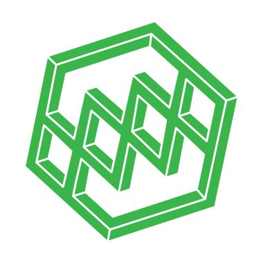 İllüzyon şekilleri. 3 boyutlu geometri logosu. Optik illüzyon figürleri. Kutsal geometri nesnesi. 