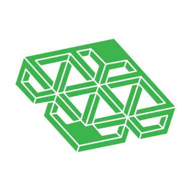 İmkansız bir şekil. Kutsal geometri figürü. Optik yanılsama. Soyut sonsuz geometrik nesneler. İmkansız sonsuz özet. Optik sanat. Beyaz arka planda imkansız geometri şekli. Escher tarzı.