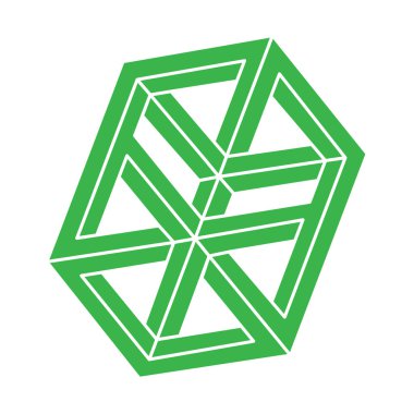 İmkansız şekiller. Logo. Kutsal geometri figürü. Optik yanılsama. Soyut sonsuz geometrik nesne. İmkansız sonsuz özet. Optik sanat. Beyaz arkaplanda imkansız geometri şekli.