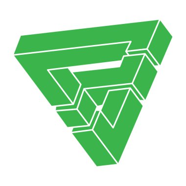 İmkansız bir şekil. Kutsal geometri logosu. Optik illüzyon üçgeni. Soyut sonsuz geometrik nesne. Optik sanat. Beyaz arka planda imkansız geometri sembolü. Çizgi çalışması. Escher tarzı.