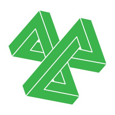 İmkansız şekiller. Logo. Kutsal geometri figürleri. Optik yanılsama. Soyut sonsuz geometrik nesneler. İmkansız sonsuz özet. Optik sanat. Beyaz arkaplanda imkansız geometri şekli.