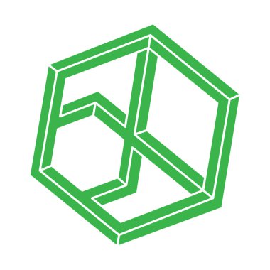 İllüzyon şekli. Üç boyutlu geometri. Optik illüzyon figürü. Kutsal geometri objesi. Logo.