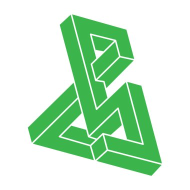 İmkansız bir şekil. Kutsal geometri logosu. Optik illüzyon figürü. Soyut sonsuz geometrik nesne. İmkansız sonsuz ana hatları. Optik sanat. Beyaz arkaplanda imkansız geometri şekli.