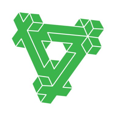 Optik illüzyon üçgeni. İmkansız vektörü şekillendirir. Optik sanat objesi. Logo. Geometrik şekil. Escher paradoksu. 
