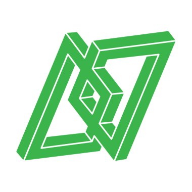 Optik illüzyon logosu. İmkansız şekiller. Kutsal geometri figürleri. Soyut sonsuz geometrik nesneler. İmkansız sonsuz ana hatları. Optik sanat. Beyaz arkaplanda imkansız geometri şekli.