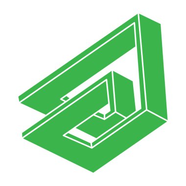 İmkansız bir şekil. Kutsal geometri figürü. Optik yanılsama. Soyut sonsuz geometrik nesne. İmkansız sonsuz özet. Logo. Beyaz arka planda imkansız geometri nesnesi. Optik sanat.