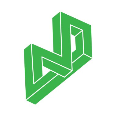 İmkansız bir şekil. Logo. Kutsal geometri figürü. Optik yanılsama. Soyut sonsuz geometrik nesne. İmkansız sonsuz özet. Çizgi çalışması. Optik sanat. Beyaz arkaplanda imkansız geometri şekli.