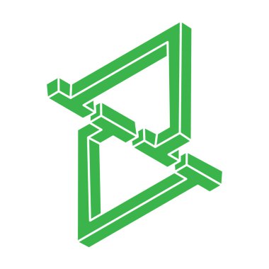 İmkansız şekiller. Optik illüzyon logosu. Kutsal geometri figürleri. Soyut sonsuz geometrik nesneler. İmkansız sonsuz özet. Optik sanat. Beyaz arkaplanda imkansız geometri şekli.