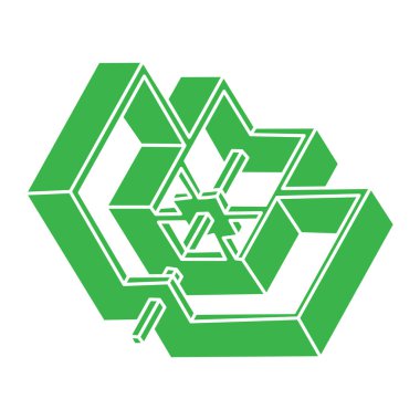 İmkansız şekiller. Kutsal geometri logosu. Optik yanılsama. Soyut sonsuz geometrik nesneler. Optik sanat. Beyaz arka planda imkansız geometri sembolü. Çizgi çalışması. Escher tarzı.