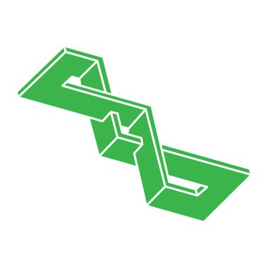 Optik illüzyon logosu. İmkansız şekiller. Kutsal geometri figürleri. Soyut sonsuz geometrik nesneler. İmkansız sonsuz özet. Optik sanat. Beyaz arkaplanda imkansız geometri şekli.