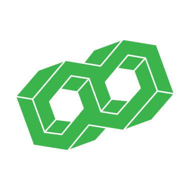 İmkansız şekiller. Kutsal geometri figürü. Optik illüzyon logosu. Soyut sonsuz geometrik nesne. İmkansız sonsuz özet. Çizgi çalışması. Optik sanat. Beyaz arkaplanda imkansız geometri şekli.