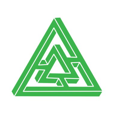 İmkansız şekiller. Logo. Kutsal geometri figürü. Optik illüzyon üçgeni. Soyut sonsuz geometrik nesne. İmkansız sonsuz özet. Optik sanat. Beyaz arkaplanda imkansız geometri şekli.