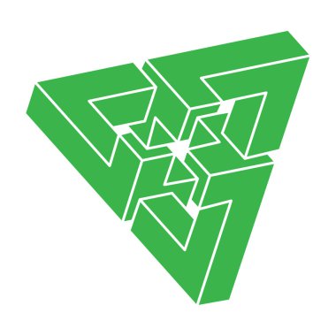 İmkansız şekiller. Kutsal geometri logosu. Optik illüzyon üçgeni. Soyut sonsuz geometrik nesneler. Optik sanat. Beyaz arka planda imkansız geometri sembolü. Çizgi çalışması. Escher tarzı.