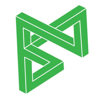 İmkansız şekiller. Logo. Kutsal geometri figürü. Optik yanılsama. Soyut sonsuz geometrik nesne. İmkansız sonsuz özet. Optik sanat. Beyaz arkaplanda imkansız geometri şekli.