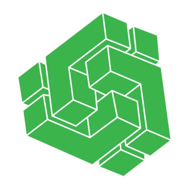 İmkansız şekiller. Kutsal geometri logosu. Optik illüzyon figürleri. Soyut sonsuz geometrik nesneler. İmkansız sonsuz ana hatları. Optik sanat. Beyaz arkaplanda imkansız geometri şekli.