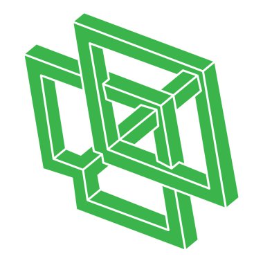 İmkansız şekiller. Kutsal geometri figürü. Optik yanılsama. Soyut sonsuz geometrik nesneler. İmkansız sonsuz özet. Optik sanat. Beyaz arka planda imkansız geometri şekli. Escher tarzı.