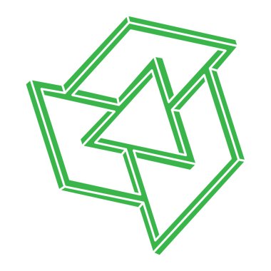 Optik illüzyon logosu. İmkansız şekiller. Kutsal geometri figürleri. Soyut sonsuz geometrik nesneler. İmkansız sonsuz ana hatları. Optik sanat. Beyaz arkaplanda imkansız geometri şekli.