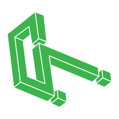 Optik illüzyon logosu. İmkansız şekiller. Kutsal geometri figürleri. Soyut sonsuz geometrik nesneler. İmkansız sonsuz ana hatları. Optik sanat. Beyaz arkaplanda imkansız geometri şekli.