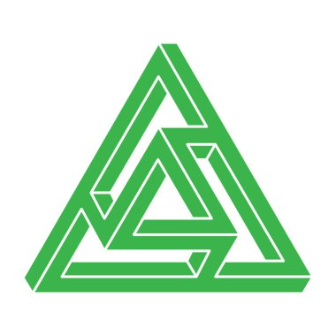 İmkansız şekiller. Kutsal geometri logosu. Optik illüzyon figürü. Soyut sonsuz geometrik nesneler. İmkansız sonsuz ana hat üçgeni. Optik sanat. Beyaz arkaplanda imkansız geometri şekli.