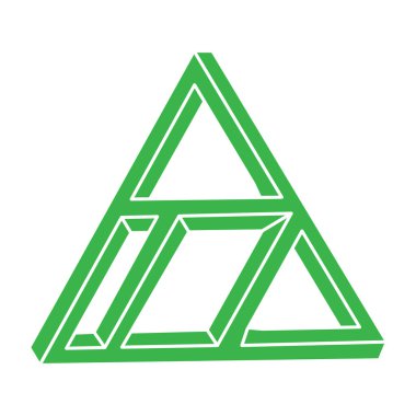 Optik illüzyon üçgeni. İmkansız şekiller. Kutsal geometri figürleri. Soyut sonsuz geometrik nesneler. Optik sanat logosu. Beyaz arka planda imkansız geometri şekli. Escher tarzı.