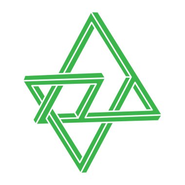 İmkansız şekiller. Kutsal geometri logosu. Optik illüzyon figürleri. Soyut sonsuz geometrik nesneler. İmkansız sonsuz ana hatları. Optik sanat. Beyaz arkaplanda imkansız geometri şekli.