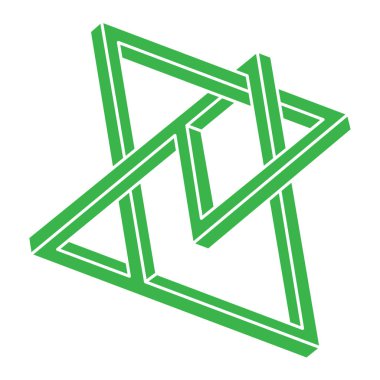 Optik illüzyon logosu. İmkansız şekiller. Kutsal geometri figürleri. Soyut sonsuz geometrik nesneler. İmkansız sonsuz ana hatları. Optik sanat. Beyaz arkaplanda imkansız geometri şekli.