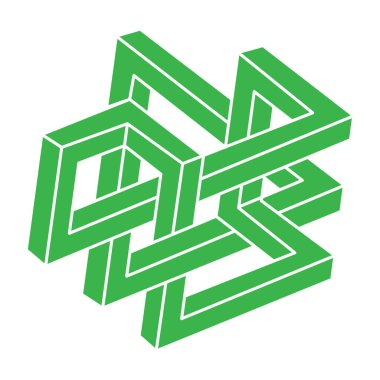 İmkansız şekiller. Kutsal geometri figürleri. Optik yanılsama. Soyut sonsuz geometrik nesne. İmkansız sonsuz özet. Optik sanat. Beyaz arka planda imkansız geometri şekli. Escher tarzı.