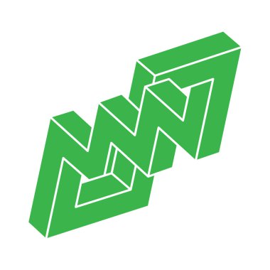 Optik illüzyon logosu. İmkansız bir şekil. Kutsal geometri figürleri. Soyut sonsuz geometrik nesneler. İmkansız sonsuz ana hatları. Optik sanat. Beyaz arkaplanda imkansız geometri şekli.