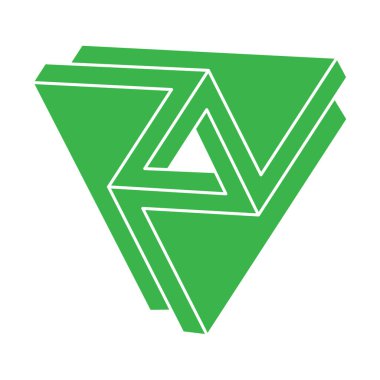 Optik illüzyon logosu. İmkansız şekiller. Kutsal geometri figürü. Soyut sonsuz geometrik nesne. İmkansız sonsuz ana hat üçgeni. Optik sanat. Beyaz arkaplanda imkansız geometri şekli.