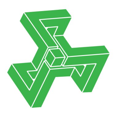 İmkansız şekiller. Kutsal geometri logosu. Optik illüzyon figürü. Soyut sonsuz geometrik nesneler. İmkansız sonsuz ana hatları. Optik sanat. Beyaz arkaplanda imkansız geometri şekli.