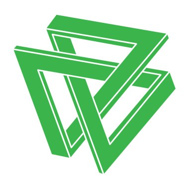 Optik illüzyon logosu. Kutsal geometri. İmkansız şekiller. Soyut sonsuz geometrik nesneler. İmkansız sonsuz taslak figürler. Optik sanat. Beyaz arkaplanda imkansız geometri sembolü.