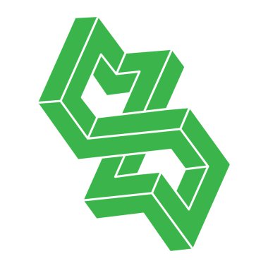 İmkansız bir şekil. Logo. Kutsal geometri figürü. Optik yanılsama. Soyut sonsuz geometrik nesne. İmkansız sonsuz özet. Çizgi çalışması. Optik sanat. Beyaz arkaplanda imkansız geometri şekli.