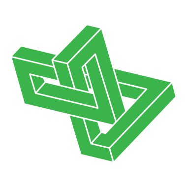 İmkansız şekiller. Kutsal geometri logosu. Optik yanılsama. Soyut sonsuz geometrik nesneler. Optik sanat. Beyaz arka planda imkansız geometri sembolü. Çizgi çalışması. Escher tarzı.