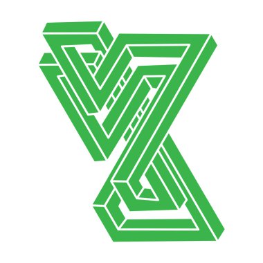 İmkansız şekiller. Kutsal geometri logosu. Optik illüzyon figürleri. Soyut sonsuz geometrik nesneler. Beyaz arka planda imkansız geometri şekli. Optik sanat.