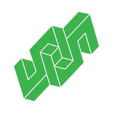 İmkansız şekiller. Kutsal geometri logosu. Optik illüzyon figürü. Soyut sonsuz geometrik nesne. İmkansız sonsuz dış hat şekli. Optik sanat. Beyaz arkaplanda imkansız geometri şekli.
