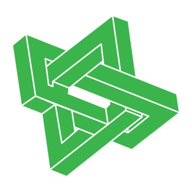 İmkansız şekiller. Optik illüzyon logosu. Kutsal geometri figürleri. Soyut sonsuz geometrik nesne. İmkansız sonsuz özet. Optik sanat. Beyaz arkaplanda imkansız geometri şekli.