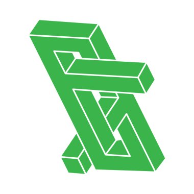 Optik illüzyon logosu. Kutsal geometri. İmkansız şekiller. Soyut sonsuz geometrik nesne. İmkansız sonsuz taslak figürü. Optik sanat. Beyaz arkaplanda imkansız geometri sembolü.