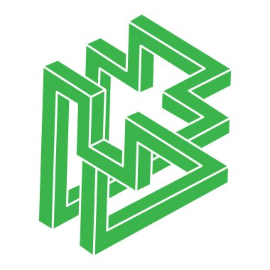 İmkansız şekiller. Kutsal geometri. Optik illüzyon figürleri. Soyut sonsuz geometrik nesneler. İmkansız sonsuz ana hatları. Operasyon sanatı. Beyaz arka planda imkansız geometri şekli. Satır sanatı.