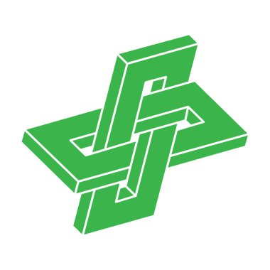 Optik illüzyon logosu. Kutsal geometri. İmkansız şekiller. Soyut sonsuz geometrik nesne. İmkansız sonsuz taslak figürü. Optik sanat. Beyaz arkaplanda imkansız geometri sembolü.