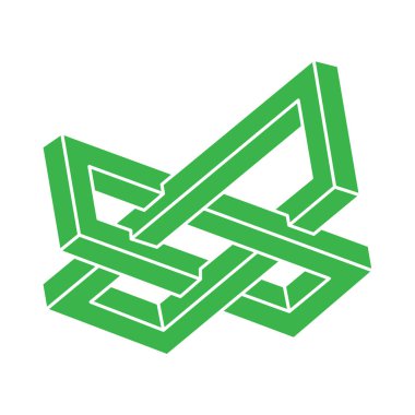 İmkansız şekiller. Kutsal geometri figürü. Optik yanılsama. Soyut sonsuz geometrik nesne. İmkansız sonsuz ana hat logosu. Çizgi çalışması. Optik sanat. Beyaz arkaplanda imkansız geometri şekli.