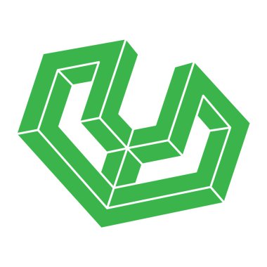 İmkansız şekiller, optik illüzyon logosu, vektör. Optik sanat objeleri. Geometrik şekiller.