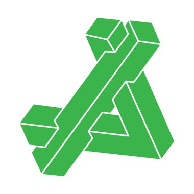 İmkansız şekiller. Kutsal geometri logosu. Optik illüzyon figürü. Soyut sonsuz geometrik nesneler. Optik sanat. Beyaz arka planda imkansız geometri sembolü. Satır sanatı.