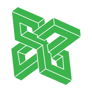 Optik illüzyon logosu. İmkansız şekiller. Kutsal geometri figürü. Soyut sonsuz geometrik nesneler. Optik sanat. Beyaz arka planda imkansız geometri şekli. Escher tarzı.