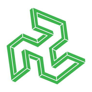 İmkansız şekiller. Kutsal geometri figürü. Optik illüzyon logosu. Soyut sonsuz geometrik nesne. Optik sanat. Beyaz arka planda imkansız geometri sembolü. Satır sanatı.