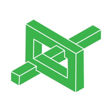 Optik illüzyon logosu. İmkansız şekiller. Kutsal geometri figürü. Soyut sonsuz geometrik nesne. İmkansız sonsuz özet. Optik sanat. Beyaz arkaplanda imkansız geometri şekli.