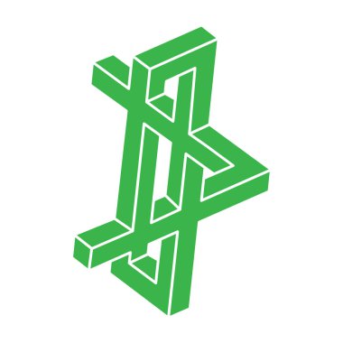 İmkansız şekiller. Kutsal geometri figürü. Optik illüzyon logosu. Soyut sonsuz geometrik nesneler. İmkansız sonsuz özet. Optik sanat. Beyaz arkaplanda imkansız geometri şekli.