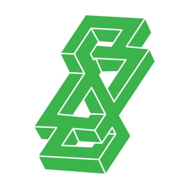 Optik illüzyon logosu. İmkansız şekiller. Kutsal geometri figürleri. Soyut sonsuz geometrik nesneler. İmkansız sonsuz ana hatları. Optik sanat. Beyaz arkaplanda imkansız geometri şekli.